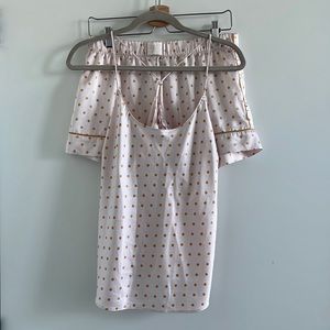 Victorias Secret silky silk feel pink with orange dot pajama set shorts tank